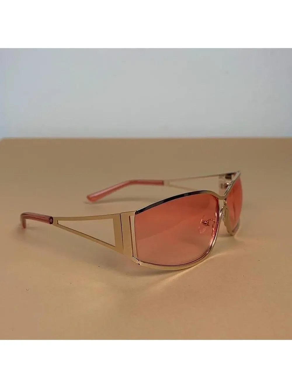 Vintage y2k 2000s classy pink chrome trim sunglasses. Chrome trim pink lenses